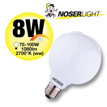 NOSER Filament LED Globe G95, opal, E27, 8W, 1080lm, warm white