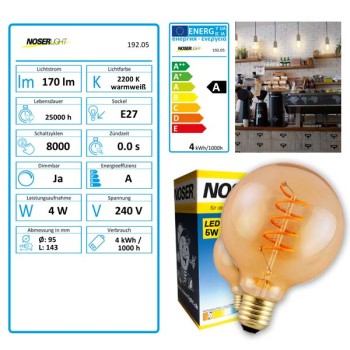 NOSER LED  Globe G95, E27, 4W, 250lm, goldgelüstert