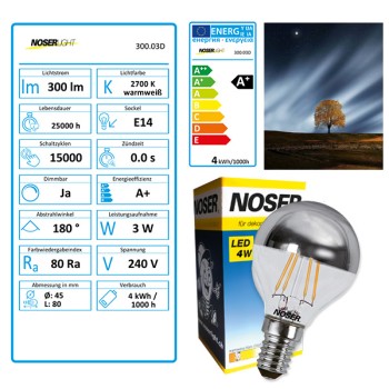 NOSER LED  Tropfen-Kopfspiegel G45, E14, 4W, ~300lm, warmweiss - 2700K