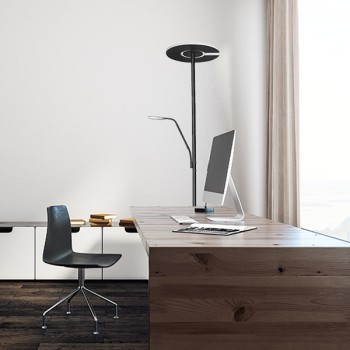 PESARO BLACK LED floor lamp, matt black, with swivelling reflector and reading arm