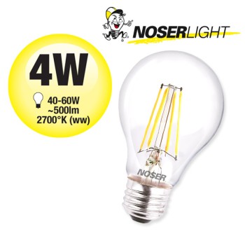 NOSER LED A60, clear, E27, 4W, 350lm, 300?, warm white - 2700?K, CRI80, 230/240V, ~50/60Hz