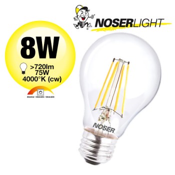 NOSER LED Filament A60, E27, 8W, clear, 4000K