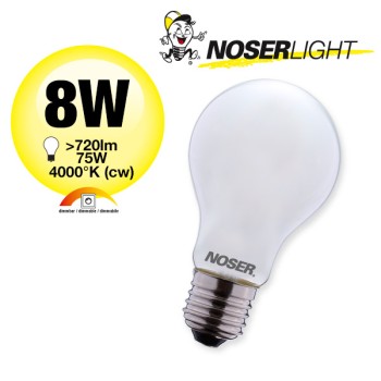NOSER LED A60, 8W, opal, 4000K, dimmable
