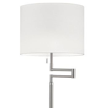 Lampadaire LILO-S, nickel mat - chrome, abat-jour cylindrique en chintz blanc