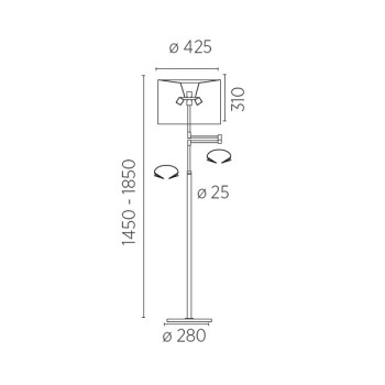 Lampadaire LILO-S, nickel mat - chrome, abat-jour cylindrique en chintz blanc
