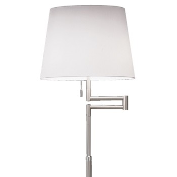 LILO-S floor lamp, matt nickel - chrome, conical shade in white chintz