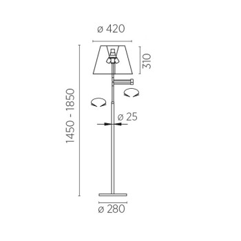 LILO-S floor lamp, matt nickel - chrome, conical shade in white chintz