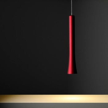 Pendant luminaire RIO, 1 light, red velvet, 220-240V, 50-60Hz, LED, 2700K, 1350lm, 11.2W, CRI>90, externally dimmable (CASAMBI), Integrated LED, canopy brushed aluminium