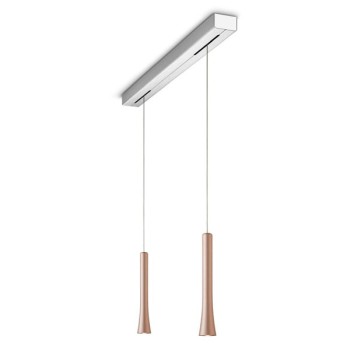 Pendant luminaire RIO, 2 light, satin copper, 220-240V, 50-60Hz, LED, 2700K, 2x 1350lm, 22.4W, CRI>90, externally dimmable (CASAMBI), Integrated LED, canopy brushed aluminium