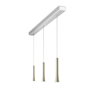 Pendant luminaire RIO, 3 light, pearl silver, 220-240V, 50-60Hz, LED, 2700K, 3x 1350lm, 33.6W, CRI>90, externally dimmable (CASAMBI), Integrated LED, canopy brushed aluminium