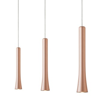 Pendant luminaire RIO, 3 light, satin copper, 220-240V, 50-60Hz, LED, 2700K, 3x 1350lm, 33.6W, CRI>90, externally dimmable (CASAMBI), Integrated LED, canopy brushed aluminium