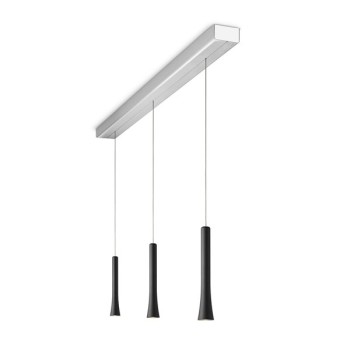 Pendant luminaire RIO, 3 light, matt black, 220-240V, 50-60Hz, LED, 2700K, 3x 1350lm, 33.6W, CRI>90, externally dimmable (CASAMBI), Integrated LED, canopy brushed aluminium