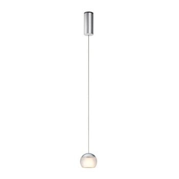 Pendant luminaire BALINO, chrom matt, 220-240V, 50-60Hz, LED, 2700K, 1050lm, 11.2W, CRI>90, externally dimmable (CASAMBI), Integrated LED, canopy brushed aluminium, frosted shade