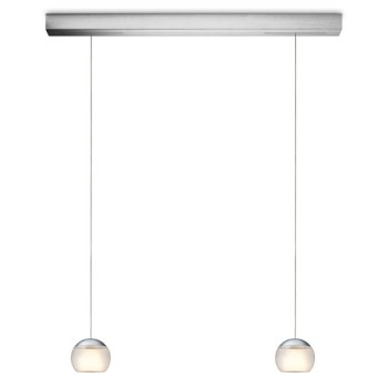 Pendant luminaire BALINO, 2 light, chrom matt, 220-240V, 50-60Hz, LED, 2700K, 2x 1050lm, 22.4W, CRI>90, externally dimmable (CASAMBI), Integrated LED, canopy brushed aluminium, frosted shade