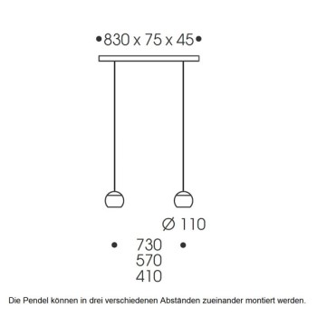 Pendant luminaire BALINO, 2 light, chrom matt, 220-240V, 50-60Hz, LED, 2700K, 2x 1050lm, 22.4W, CRI>90, externally dimmable (CASAMBI), Integrated LED, canopy brushed aluminium, frosted shade