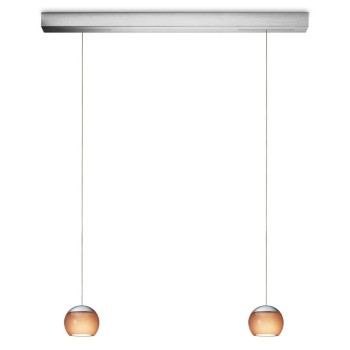 Pendant luminaire BALINO, 2 light, chrom matt, 220-240V, 50-60Hz, LED, 2700K, 2x 1050lm, 22.4W, CRI>90, externally dimmable (CASAMBI), Integrated LED, canopy brushed aluminium, bright tobacco shade