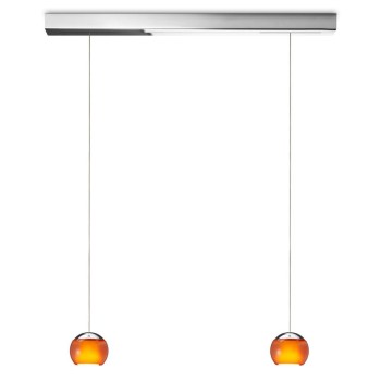 Pendant luminaire BALINO, 2 light, chrome, 220-240V, 50-60Hz, LED, 2700K, 2x 1050lm, 22.4W, CRI>90, externally dimmable (CASAMBI), Integrated LED, canopy chrome, bright orange shade