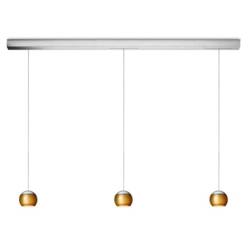 Pendant luminaire BALINO, 3 light, chrom matt, 220-240V, 50-60Hz, LED, 2700K, 3x 1050lm, 33.6W, CRI>90, externally dimmable (CASAMBI), Integrated LED, canopy brushed aluminium, bright gold shade