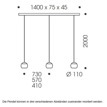 Pendant luminaire BALINO, 3 light, chrom matt, 220-240V, 50-60Hz, LED, 2700K, 3x 1050lm, 33.6W, CRI>90, externally dimmable (CASAMBI), Integrated LED, canopy brushed aluminium, bright gold shade