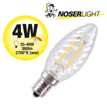 NOSER LED de forme flamme C35 torsad?e, claire, 4W, 360lm, blanche chaude, No. art. 449.042