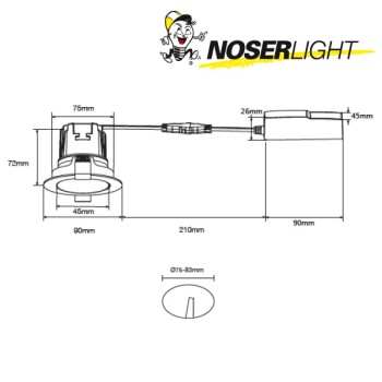 NOSER "PROJECT" LED Einbauleuchte 8W, weiss, 3000K, dimmbar, IP44/20