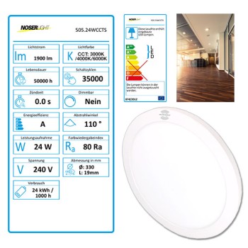 LED plafonnier - applique ronde, 24W, CCT & Sensor