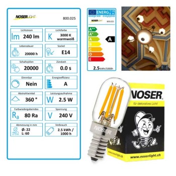 NOSERMINI LED  - LED-Birnenlampe, 2.5W,  220-240V, 240lm,