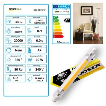 R7s LED 10W, ~1300lm, 220-240V, ww