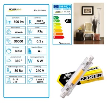 R7s LED 5W, 500lm, 240V, 2700-3000?K (ww) Art. Nr. 834.051WW