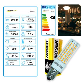NOSER Mini LED, E14, 5W, 230V, 2700?K, dimmable