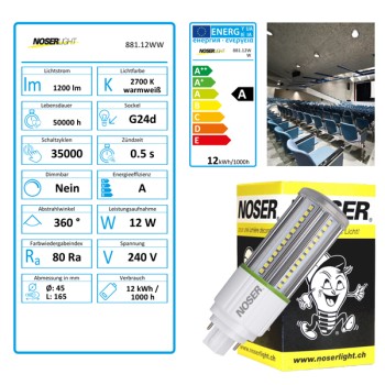 NOSEC-D/LED, G24d, 12W, 2700K