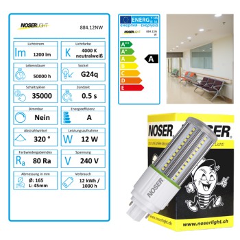 NOSEC-D/E LED, G24q, 12W, 4000K, 85-265V, Art.-Nr.: 884.12NW