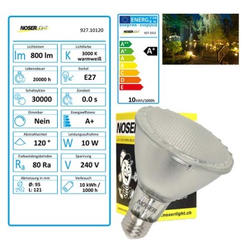 NOSER LED PAR30, 10W, IP64, blanc chaud