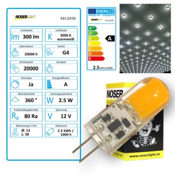 NOSER LED G4, 2.5W, 300lm, 12V, 3000?K - blanc chaud, dimmable