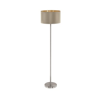Stehleuchte MASERLO, nickel-matt, Schirm taupe und gold
