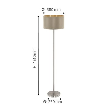 Stehleuchte MASERLO, nickel-matt, Schirm taupe und gold