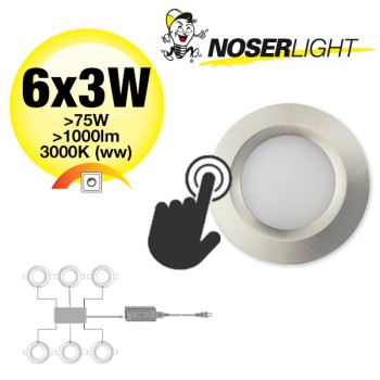 NOSER LED Mini Downlight Set (livraison incl. Driver), couleur nickel bross? 6x3W, >1000lm, 3000?K blanc chaud