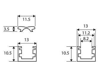 Aluminium-Profile 1000x13x10.5mm, cover and endcaps included