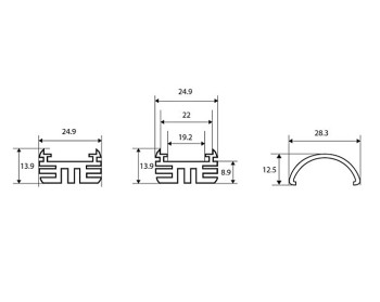 Aluminium-Profile wide 1000x24.9x13.9mm, cover and endcaps included