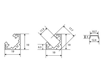 Aluminium-Profile square, 1000x19x19mm, cover and endcaps included