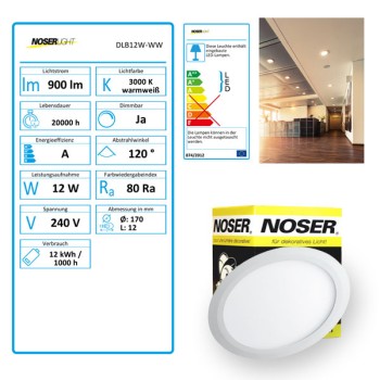 LED "Slim" Downlight white finish, 12W, 900lm, 3000?K, Art. Nr. DLB12W-WW