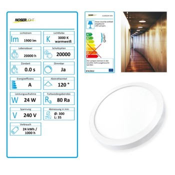 NOSER LED wall/ceiling Light, round, 24W, 1900lm, white, dimmable, Item no. DLBAB24W-WW