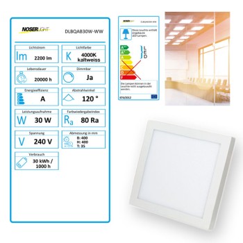 NOSER LED wall/ceiling Light, square, 30W, 2400lm, alu,