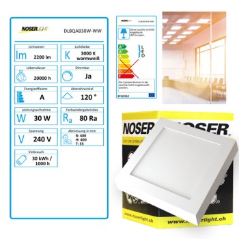 NOSER LED  Aufbauleuchte quadratisch, 30W, 2400lm, 3000K, warmweiss