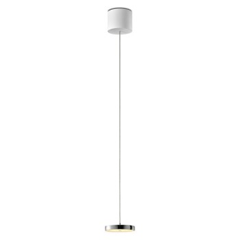 Pendant luminaire DECENT, 1-fold, invisible height adjustment, chrome, AC 100-240V, 50-60Hz, 24V DC, 11W, 800lm, CRI>90, Tunable White 2200K - 5000K (via Casambi), gesture control, Casambi-module, intergrated LED, canopy matt white