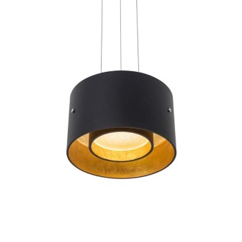 Pendant luminaire TROFEO, matt black, AC 100-240V, 50-60Hz, 24V DC, 18W, 1000lm, CRI>90, Tunable White 2200K - 5000K (via Casambi), gesture control, Casambi-module, integrated LED, gold leaf shade inside, canopy matt black