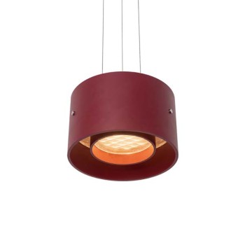 Pendant luminaire TROFEO, matt red, AC 100-240V, 50-60Hz, 24V DC, 18W, 1000lm, CRI>90, Tunable White 2200K - 5000K (via Casambi), gesture control, Casambi-module, integrated LED, matt red shade inside, canopy chrome