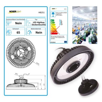 NOSER Highbay LED IP65, 250W, 30'000lm, 4000?K - cool white - CRI>80, Item no. HB250