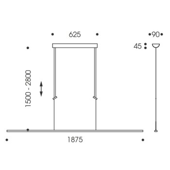 Pendant luminaire LISGO SKY STRAIGHT MAX, chrome, 100-240V, 50-60Hz, 24V DC, LED, 2700K, 4400lm, 48W, CRI>90, Integrated LED, height adjustable, can be shortened