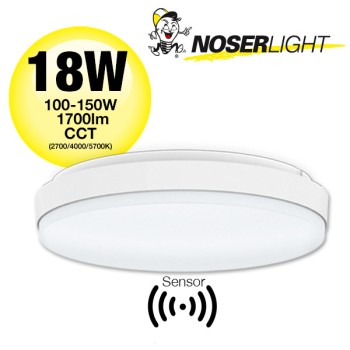 NOSER LED Luminaire apparent rond, 18W, détecteur PIR, blanc